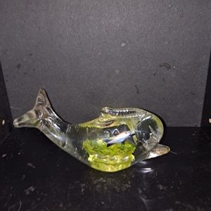 Dolphin Glass Paperweight Crystal Blue Yellow And White Colors
